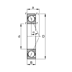 主軸軸承 B7006-E-T-P4S, 調節，成對或單元安裝，接觸角 α = 25°，限制公差