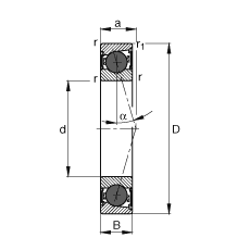 主軸軸承 HCB7004-C-2RSD-T-P4S, 調節，成對或單元安裝，接觸角 α = 15°，陶瓷球，兩側唇密封，非接觸，限制公差