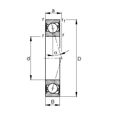 主軸軸承 B71908-C-2RSD-T-P4S, 調節，成對安裝，接觸角 α = 15°，兩側唇密封，非接觸，加嚴公差