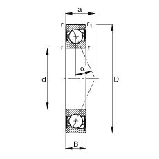主軸軸承 B7006-E-2RSD-T-P4S, 調節，成對安裝，接觸角 α = 25°，兩側唇密封，非接觸，限制公差